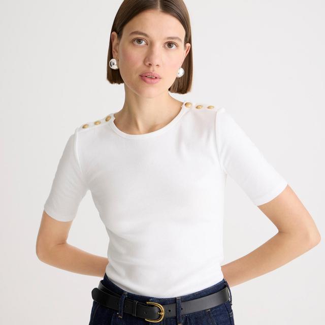 Perfect-fit elbow-sleeve T-shirt with buttons Product Image