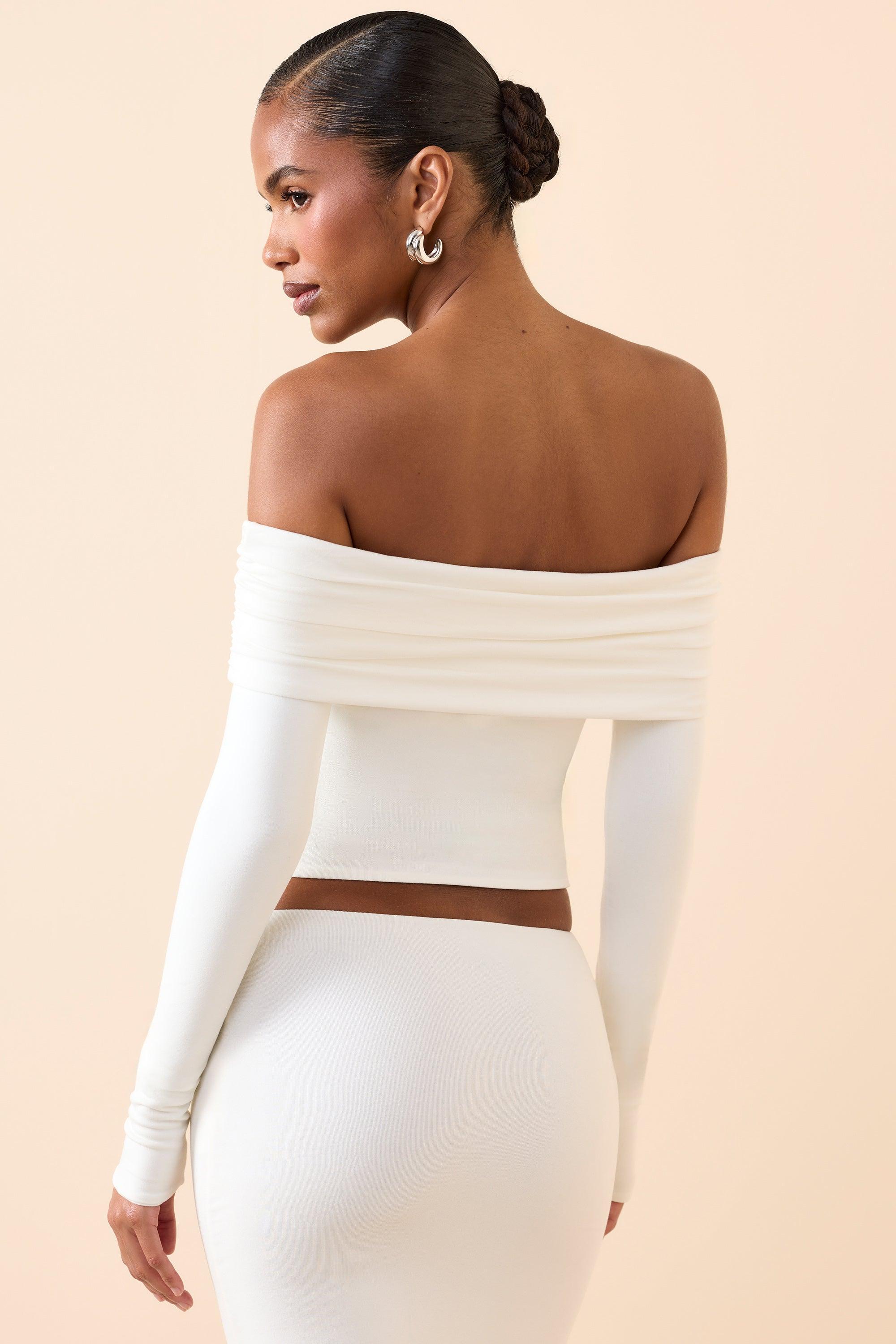 Modal Off-Shoulder Long-Sleeve Top in White Product Image