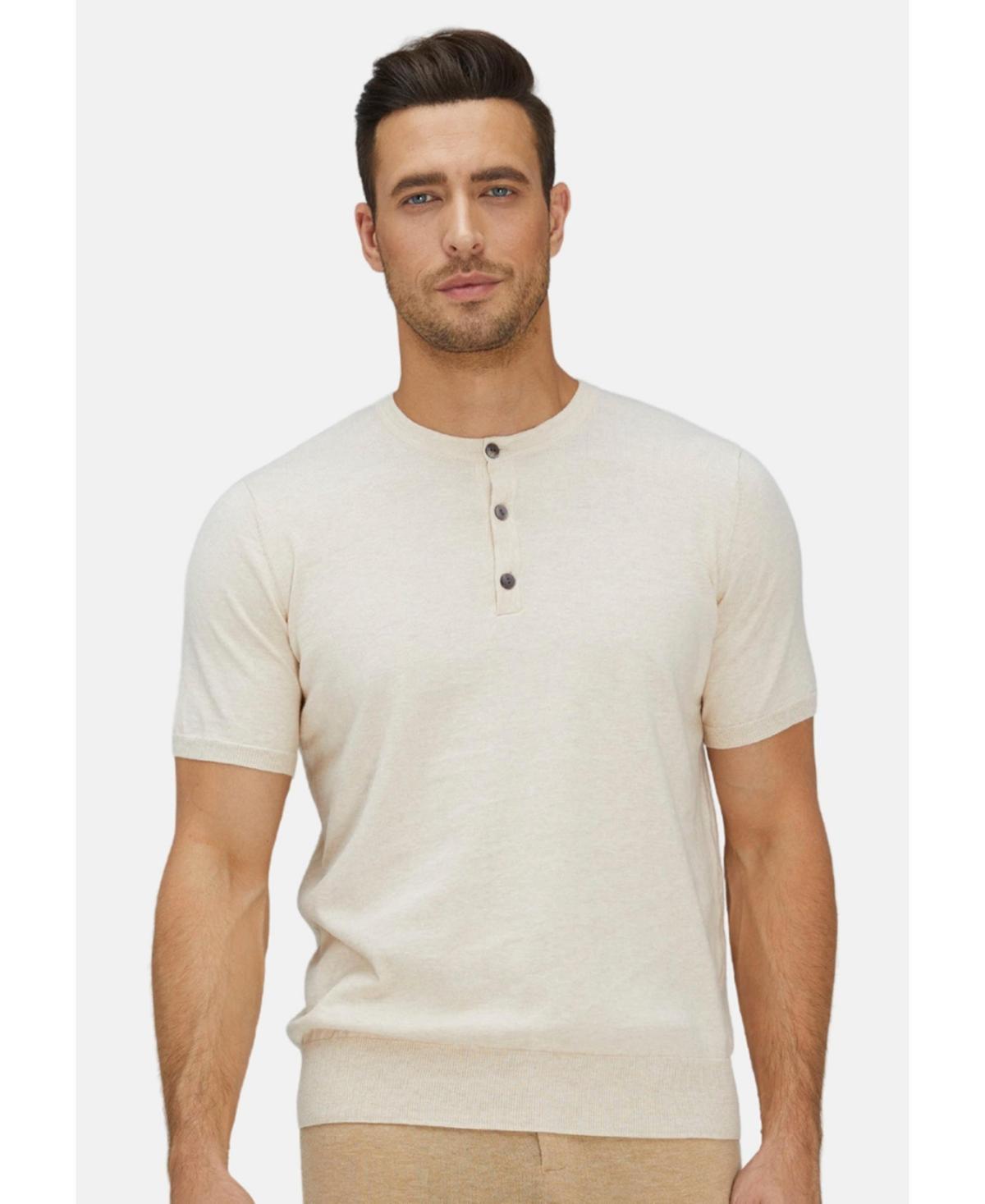 Bellemere Mens ShortTrim Fit Cotton Cashmere Henley T-Shirt Product Image