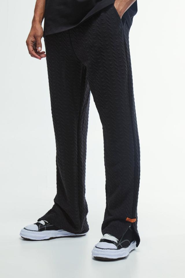 Relaxed Fit Herringbone Split Hem Woven Tab Sweatpants | boohooMAN USA Product Image