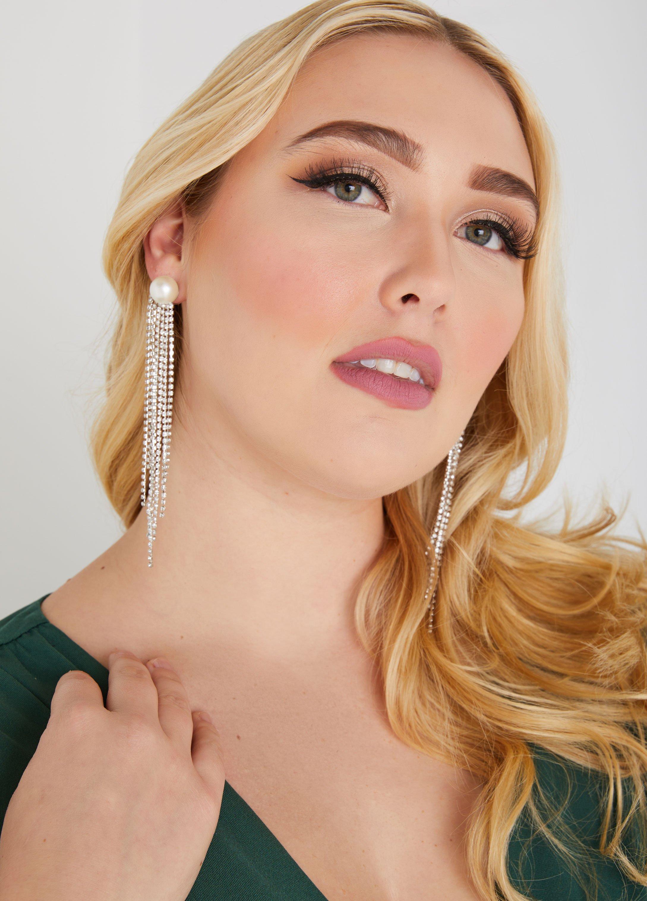 Plus Size Fringed Faux Pearl Earrings Ashley Stewart Product Image