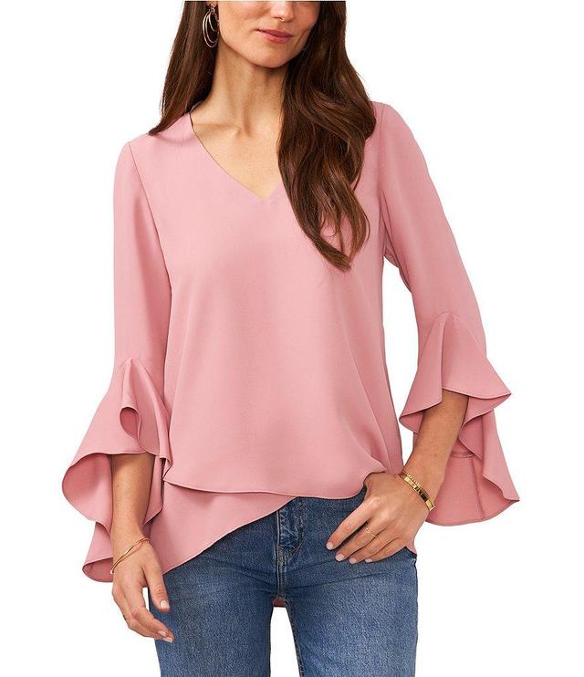 Vince Camuto 3/4 Flutter Sleeve V-Neck Crisscross Front Tunic Product Image