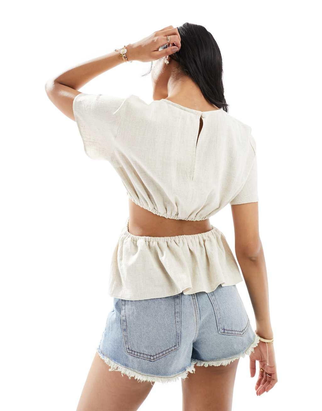 ASOS DESIGN linen look tee with open back Product Image