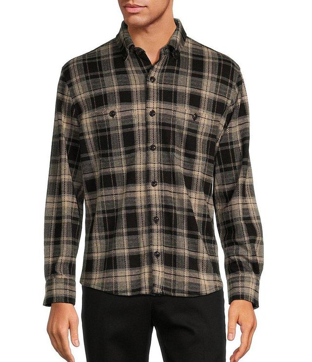 Roundtree & Yorke Long Sleeve Button Down Collar Medium Plaid Knit Button Front Shirt Product Image