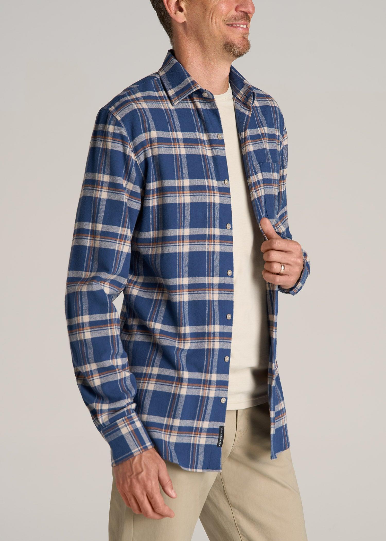 Nelson Flannel Shirt for Tall Men in Navy and Khaki Plaid Product Image