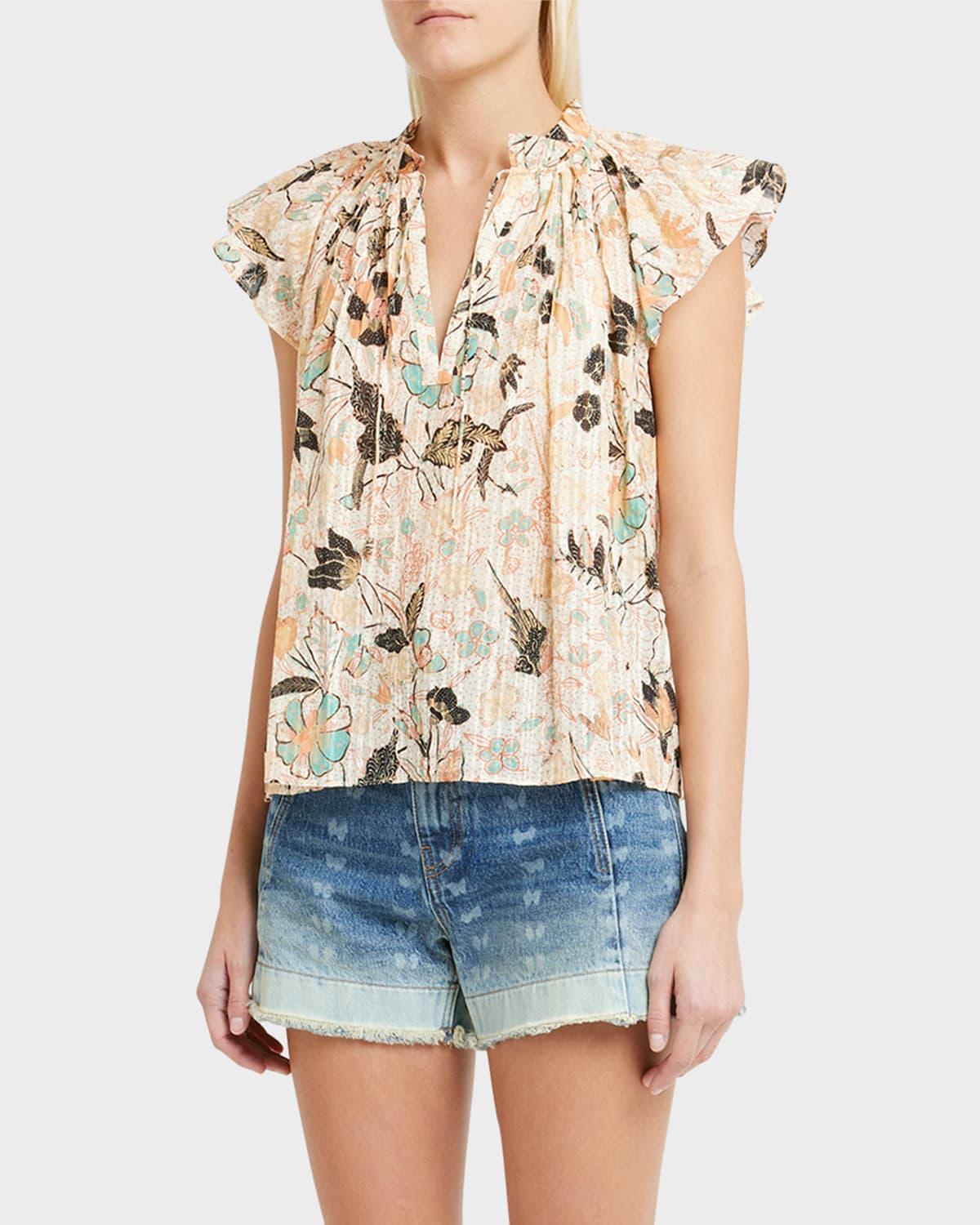 Womens Cleo Floral Ruffle-Sleeve Flowy Blouse Product Image