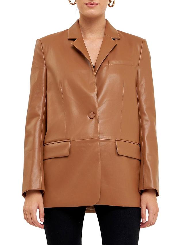 Womens Faux Leather Blazer Product Image