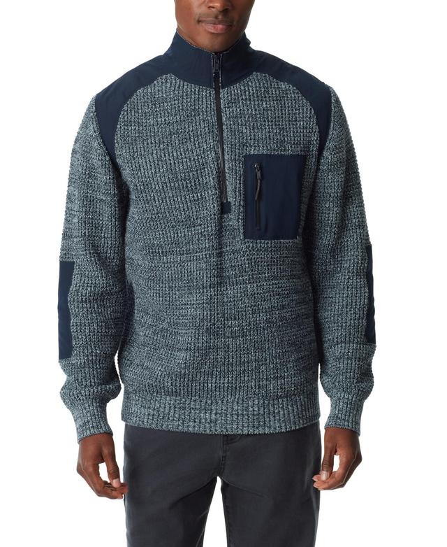 Bass Outdoor Mens Quarter-Zip Long Sleeve Pullover Patch Sweater - Celestial Blue Product Image