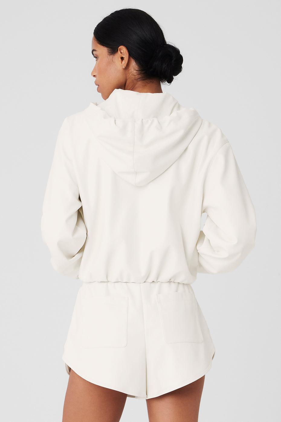 Faux Leather Power Hour Full Zip Cropped Jacket - Ivory Female Product Image