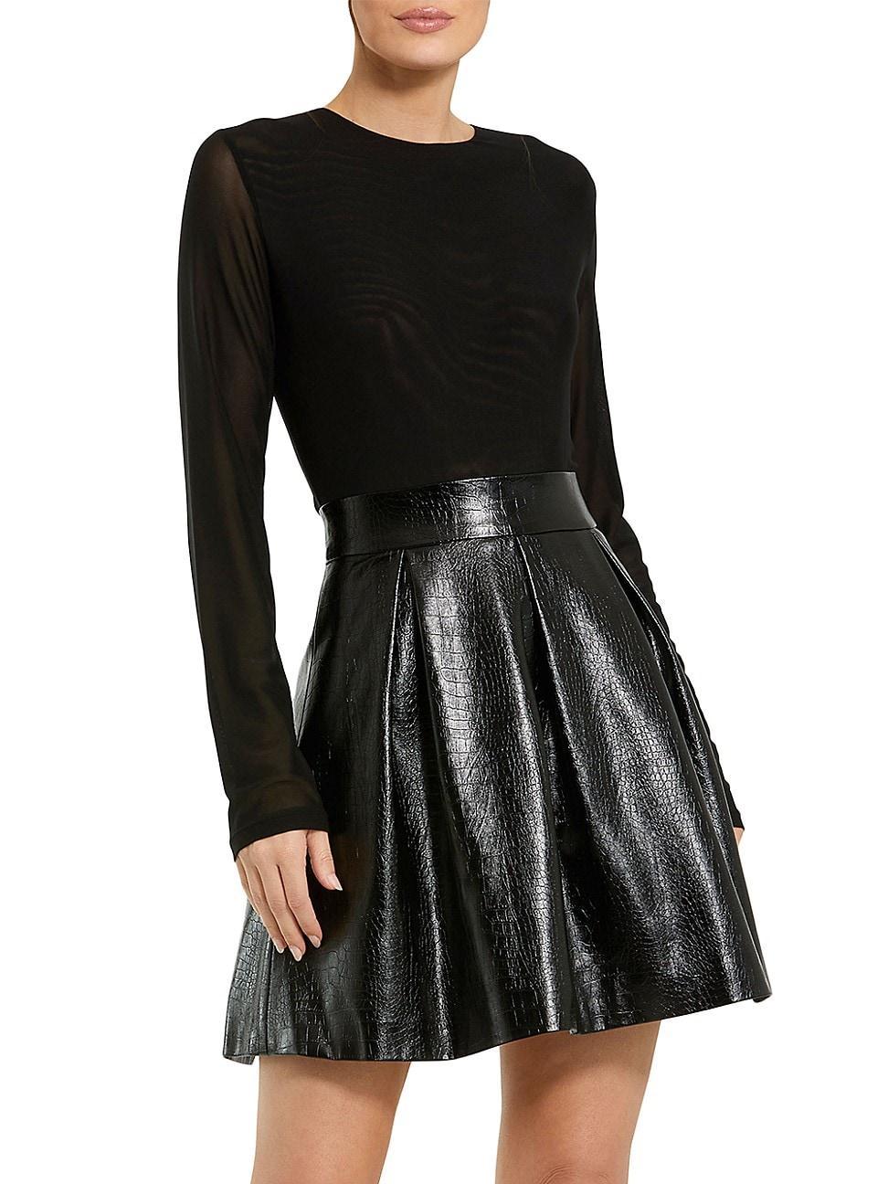 Womens Mesh & Faux Leather A-Line Minidress Product Image