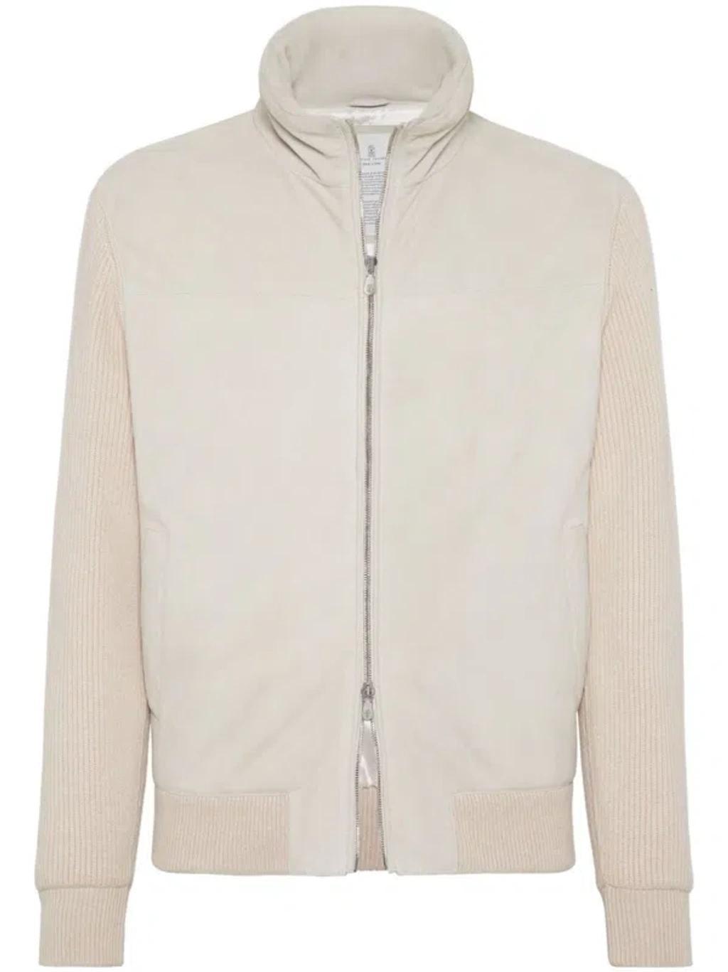 BRUNELLO CUCINELLI High-neck Zip-up Cashmere Cardigan In Beige Product Image