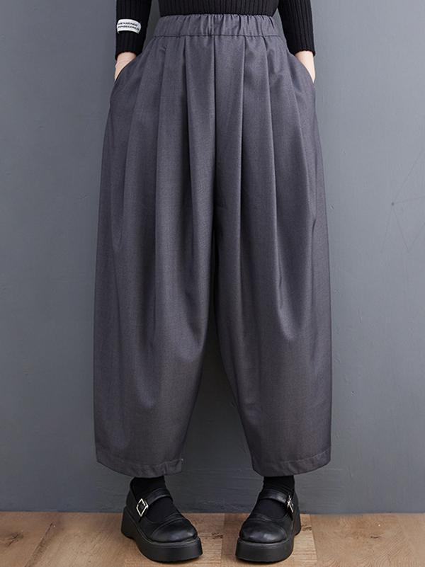 Casual Wide Leg Loose Pleated Solid Color Pants Product Image