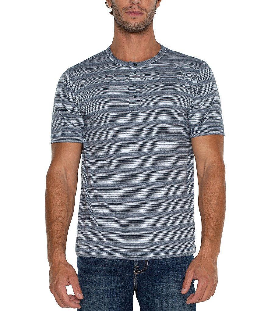 Liverpool Los Angeles Short Sleeve Striped Henley T-Shirt Product Image