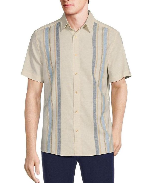 Rowm Crafted Short Sleeve Engineered Stripe Button Front Shirt Product Image