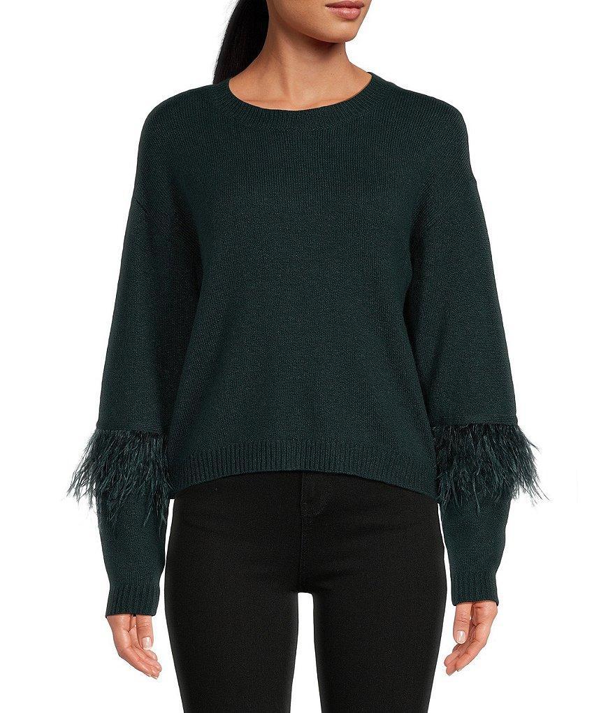 Chelsea & Violet Long Sleeve Crew Neck Ostrich Feather Sweater Product Image