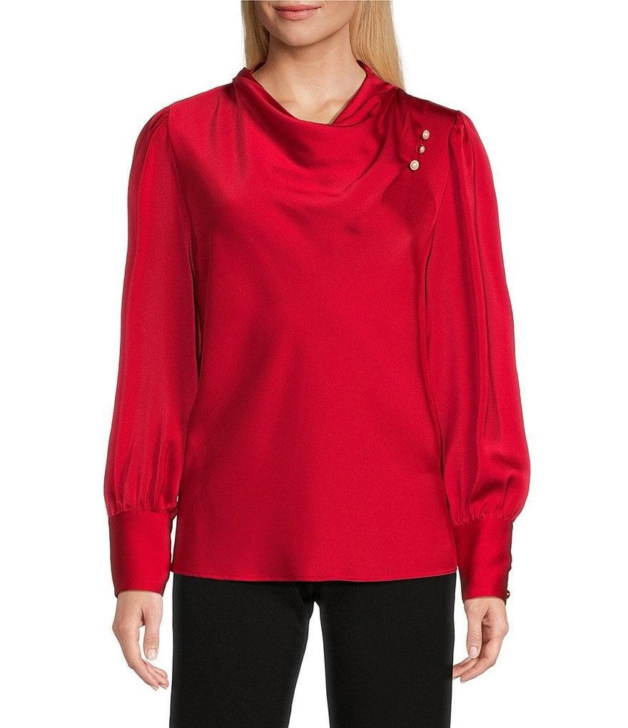 Investments Woven Audrey Long Sleeve Cowl Neck Button Detail Top Product Image