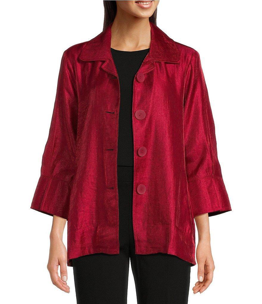 Ali Miles Shimmer Collared 3/4 Wide Sleeve Button Up Jacket Product Image