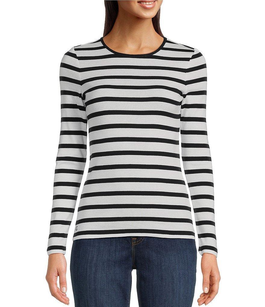 Lauren Ralph Lauren Cotton Stripe Crew Neck Long Sleeve Slim Fit Top Product Image