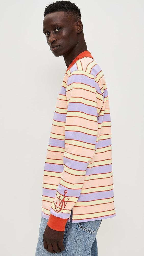 JW Anderson Striped Contrast Trim Long Sleeve Polo Top | Shopbop Product Image