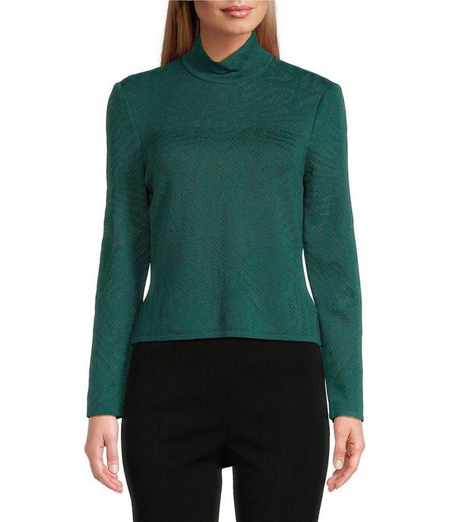 Ming Wang Burnout Knit Jacquard Mock Neck Long Sleeve Top Product Image