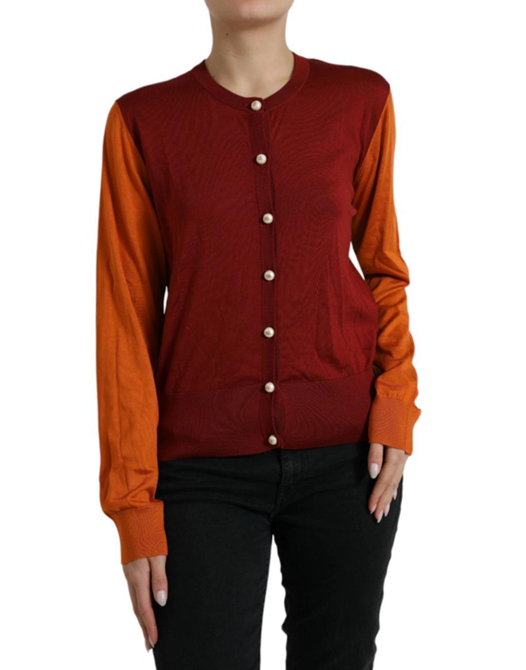 Multicolor Cardigan Color Block Silk Crewneck Sweater Product Image