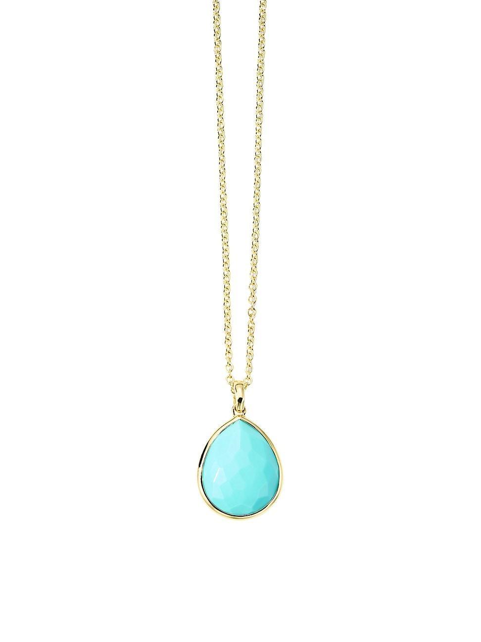 Womens Rock Candy 18K Yellow Gold & Turquoise Medium Teardrop Pendant Necklace Product Image