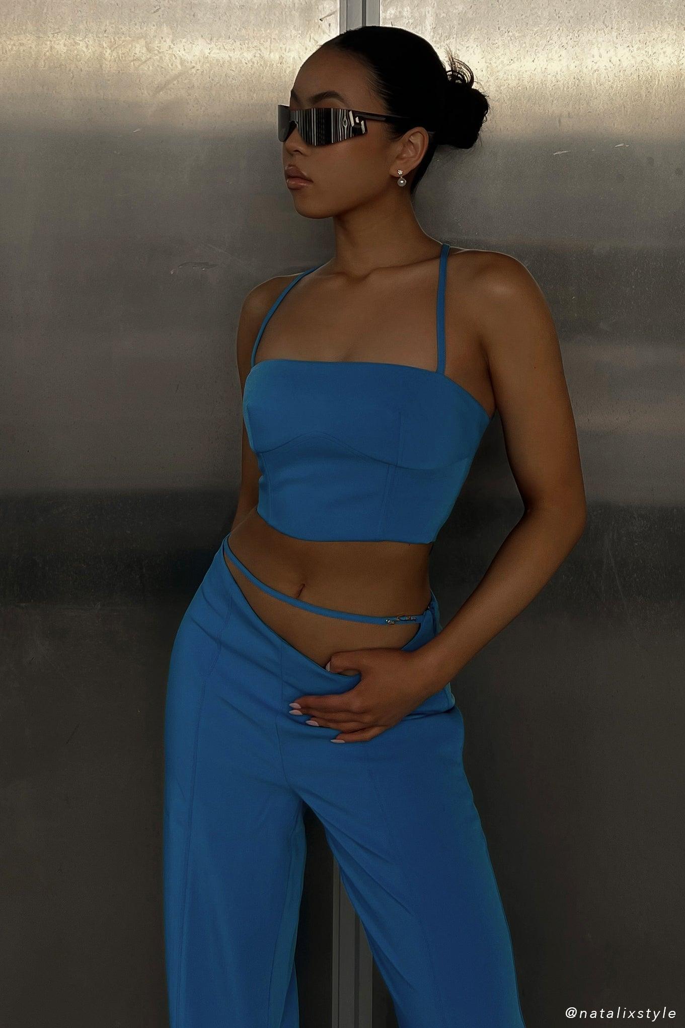 Bahar Seam Line Crop Top - Azure Blue Product Image