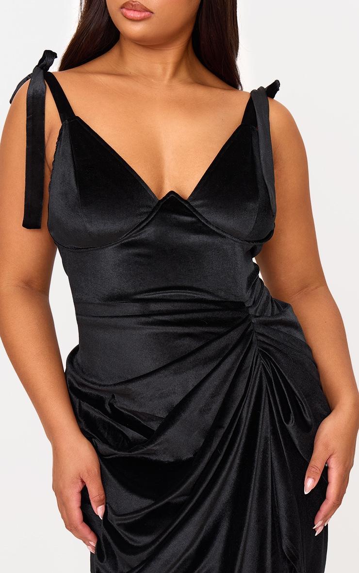 Plus Black Underwire Detail Velvet Draped Midi Dress Product Image