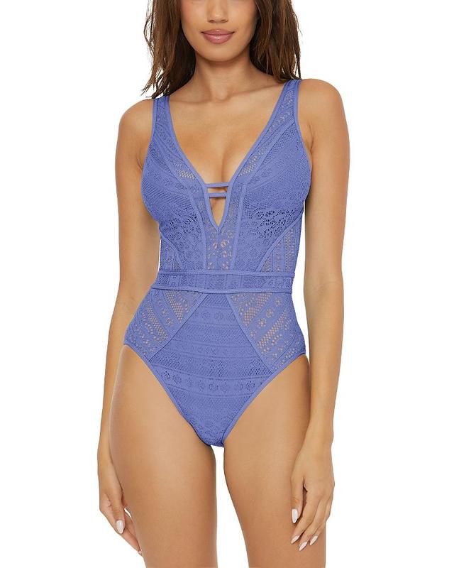 BECCA Color Play Crochet Plunge One Piece (Cornflower) Women's Swimsuits One Piece Product Image