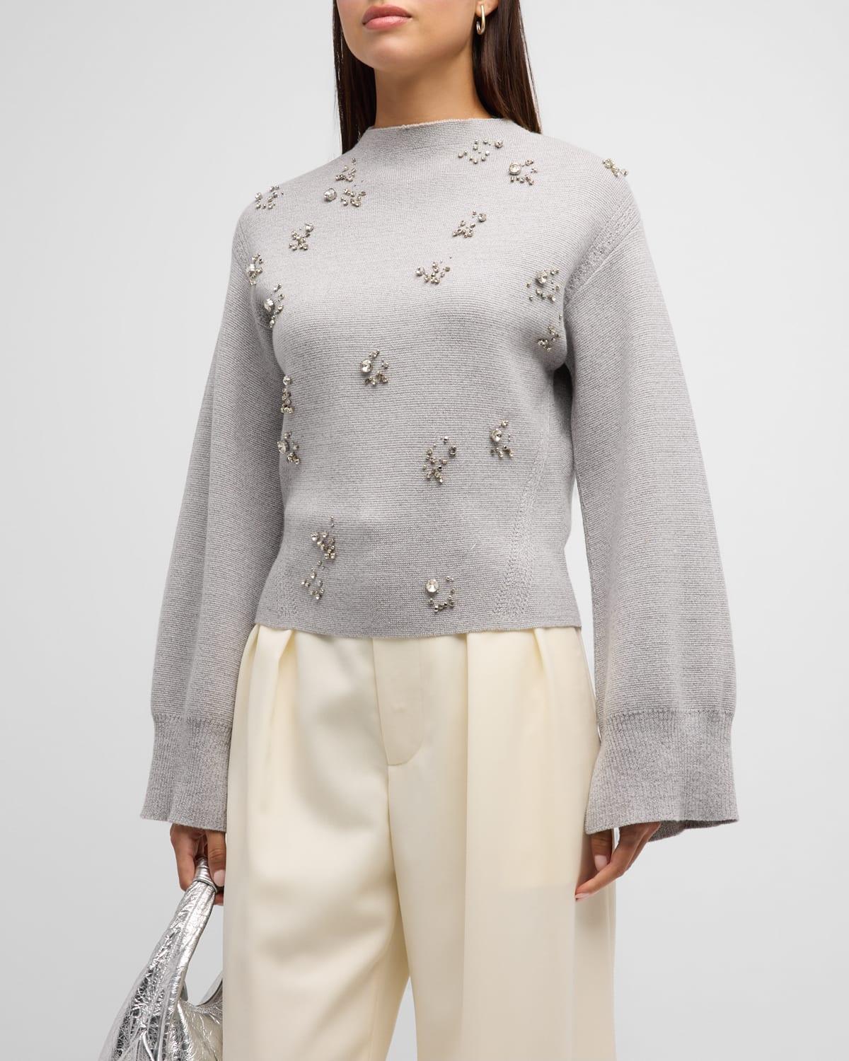 Metallic Merino Wool Embellished Mockneck Pullover Sweater Product Image