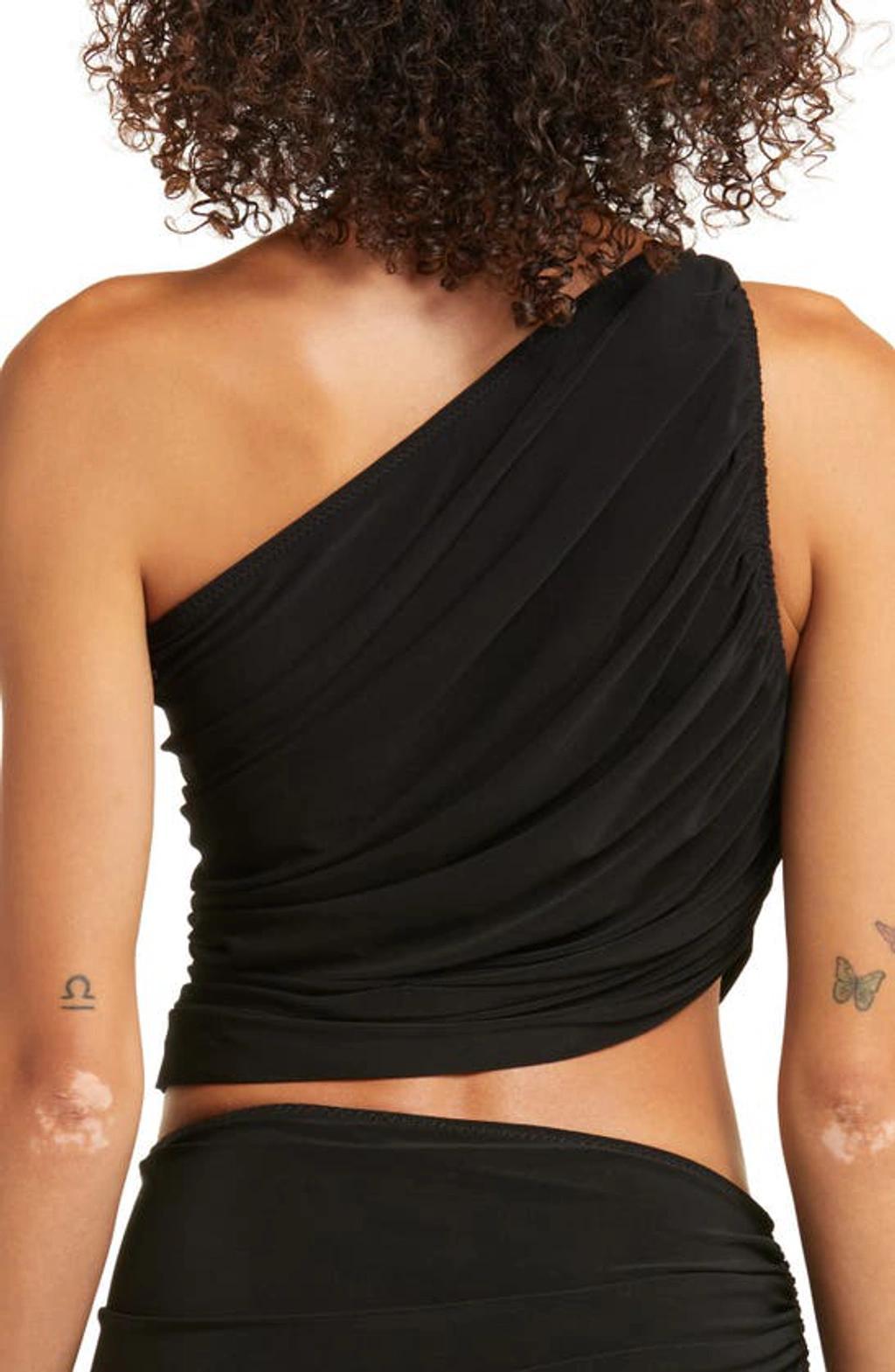 NORMA KAMALI Diana One-shoulder Ruched Crop Top In Black Product Image