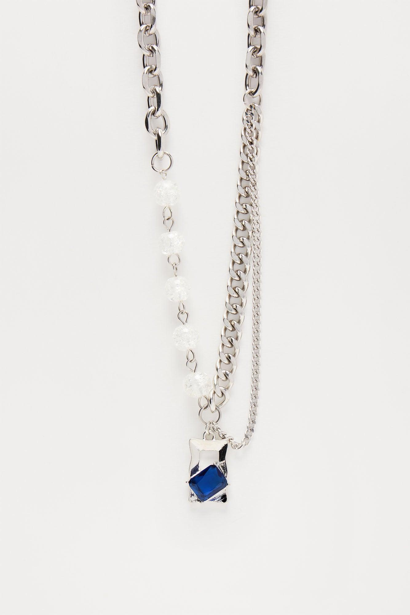 Easton Multi Chain Beaded Necklace - Silver/Blue Product Image