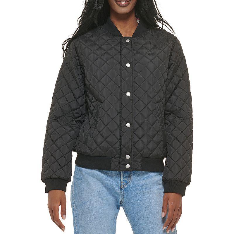 Womens Levis Diamond Quilted Bomber Jacket with Sherpa Lining Blue Product Image