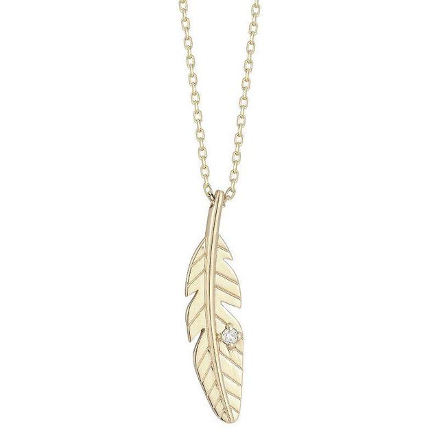 LUMINOR GOLD 14k Gold Diamond Accent Feather Pendant Necklace, Womens White Product Image