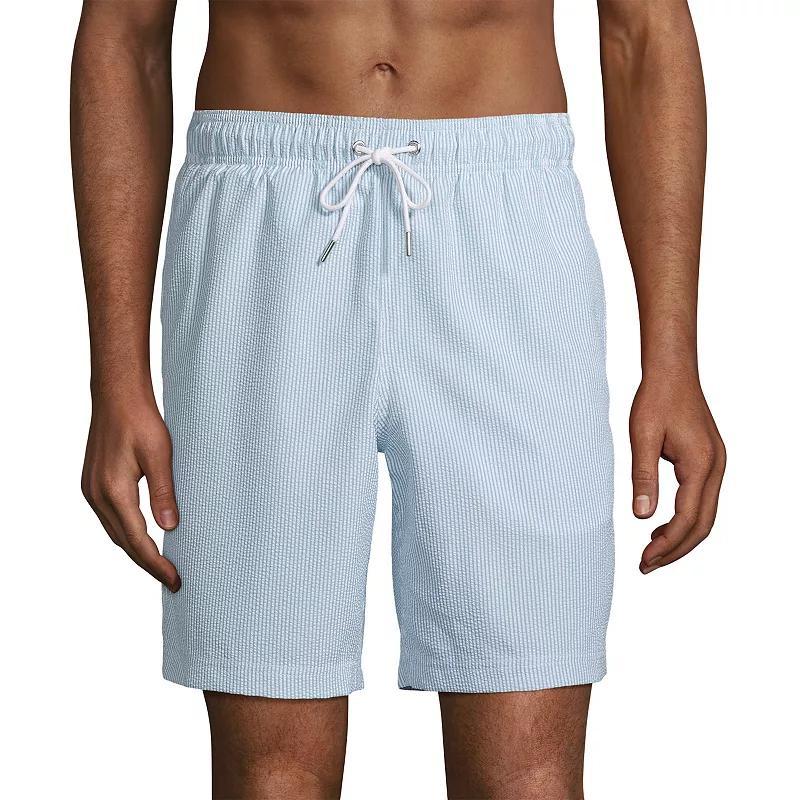 Mens Lands End 8-in. Seersucker Volley Swim Trunks Blue Shadow Stripe Product Image