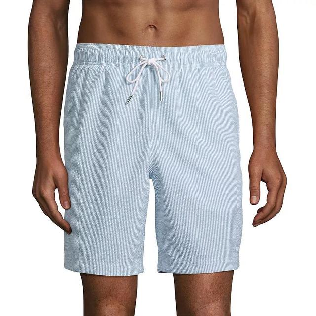 Mens Lands End 8-in. Seersucker Volley Swim Trunks Blue Shadow Stripe Product Image