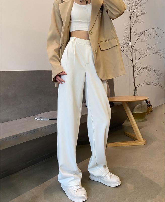 High Rise Plain Loose Fit Suit Pants (Various Designs) Product Image