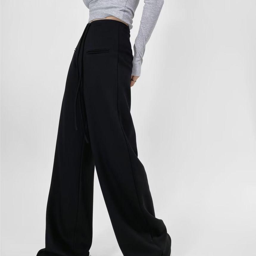 Drawstring Waist Plain Wide Leg Pants Product Image