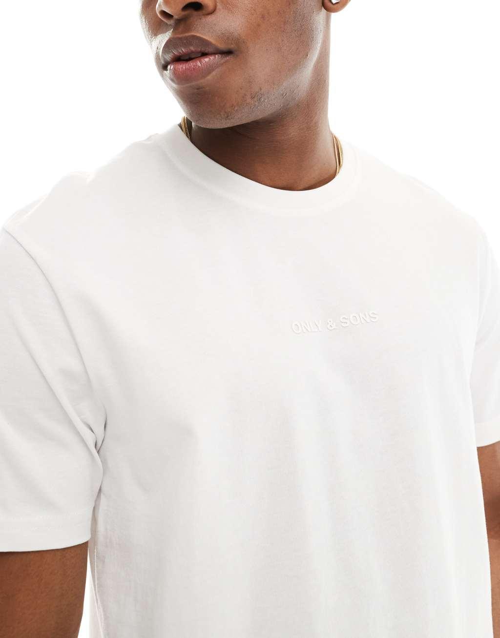 ONLY & SONS regular T-shirt with tonal logo in white Product Image