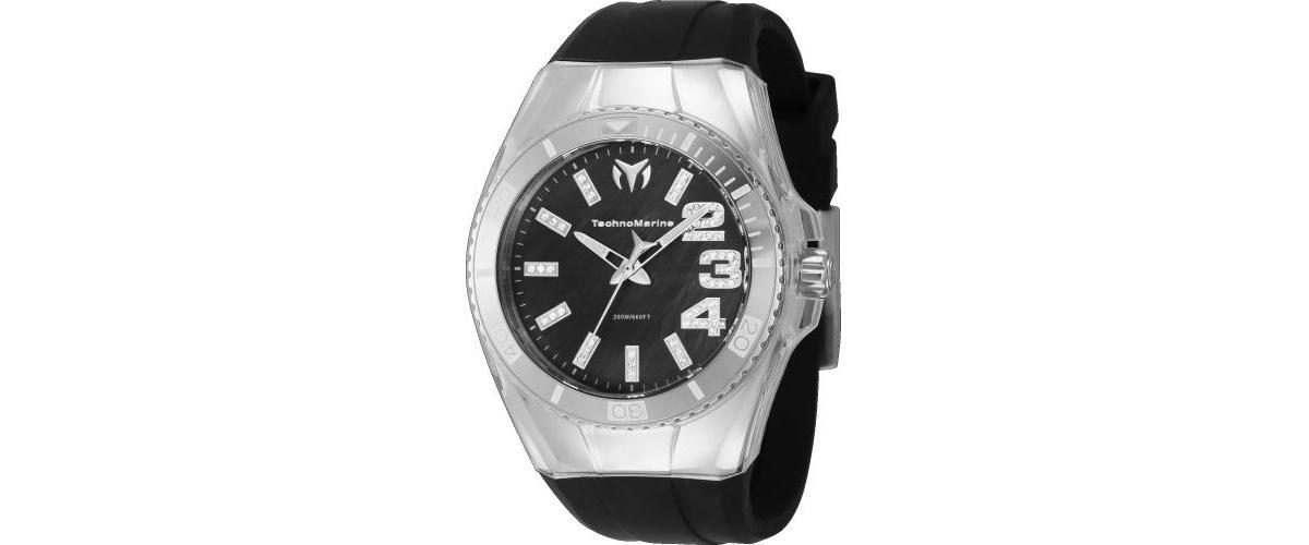 TechnoMarine Womens Tm-121249 Cruise Monogram Quartz Black Dial Watch - Silver Product Image