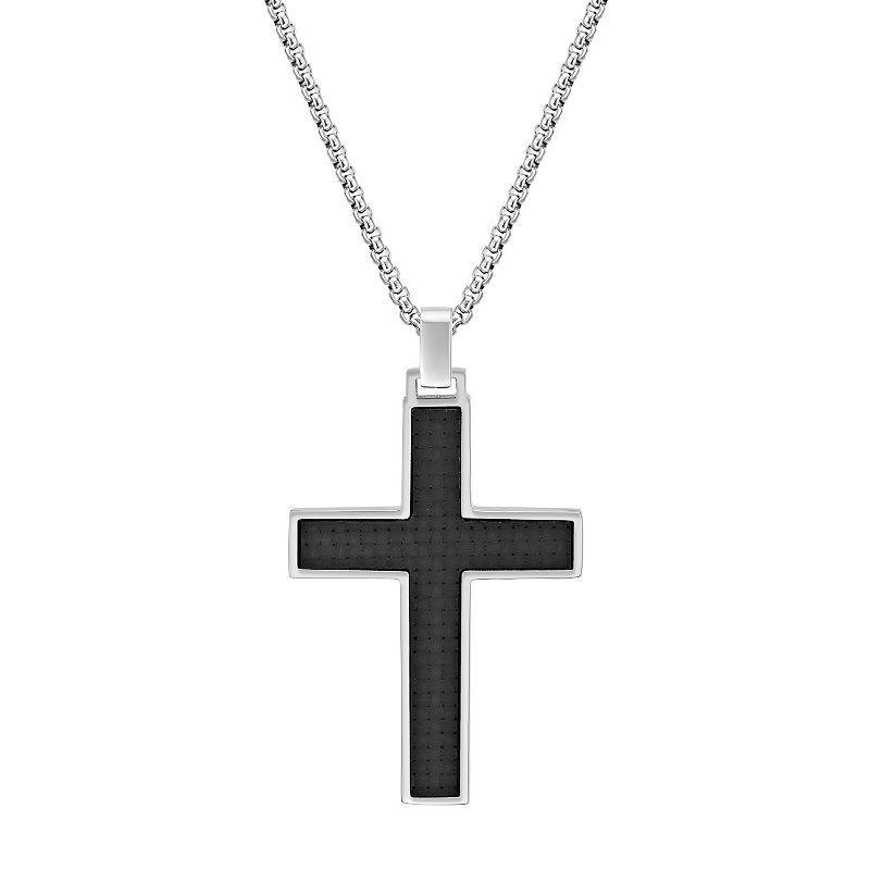 Mens LYNX Stainless Steel Cross Pendant Necklace White Product Image