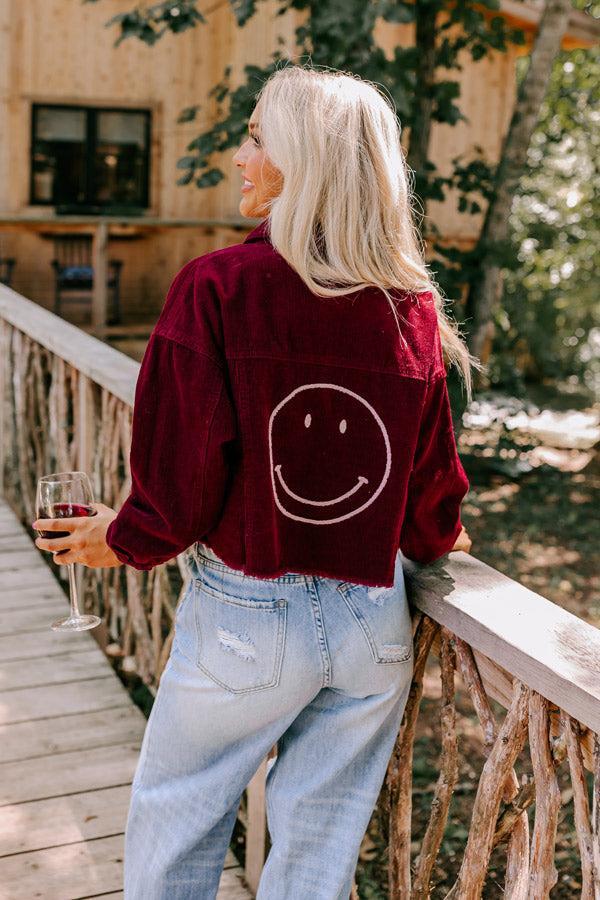 Locking Eyes Corduroy Crop Jacket In Wine Product Image