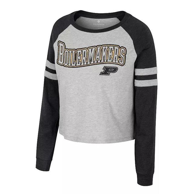 Womens Colosseum Heather Gray Purdue Boilermakers Im Gliding Here Raglan Long Sleeve Cropped T-Shirt Product Image