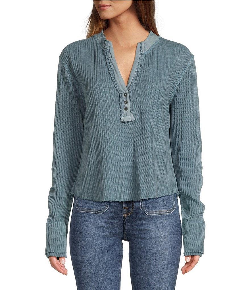 ELAN Waffle Crop V-Neck Long Sleeve Top Product Image