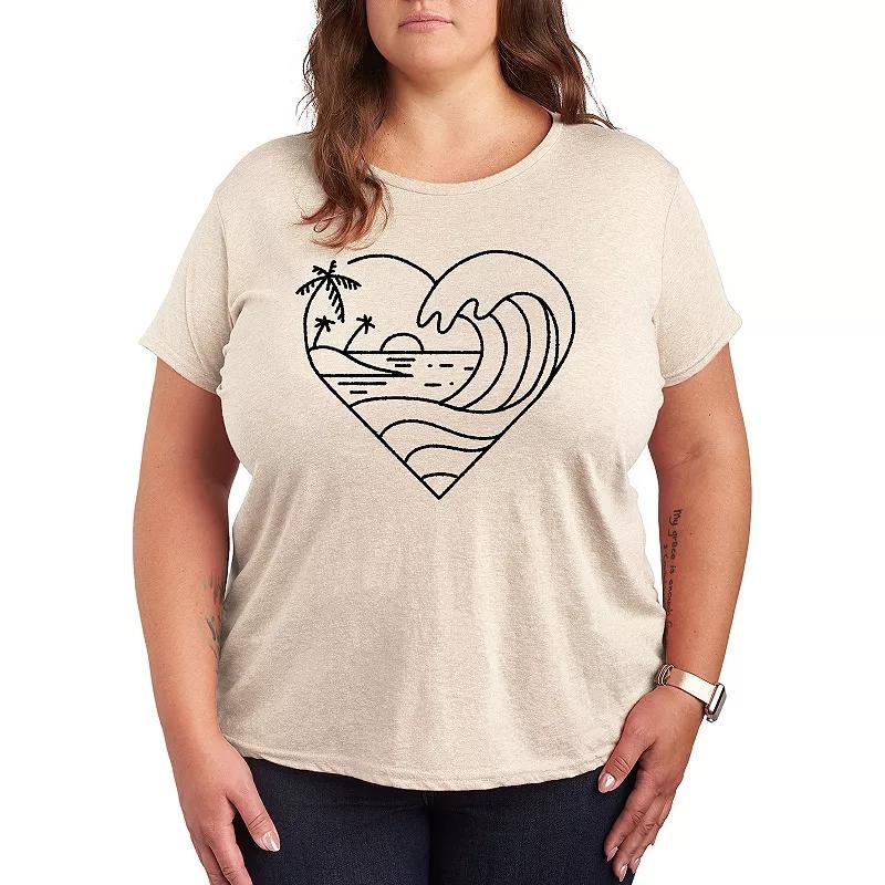 Plus Heart Ocean Line Art Graphic Tee, Womens Beig/Green Product Image