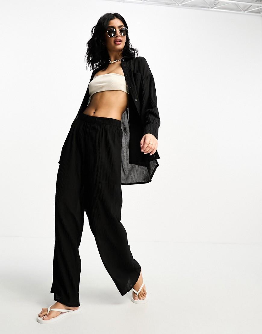 The Frolic exclusive tourmaline shirred wide long pants in white pleated texture - part of a set  Product Image