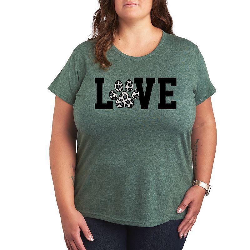 Plus Love Pawprint Snow Leopard Graphic Tee, Womens Grey Gray Product Image