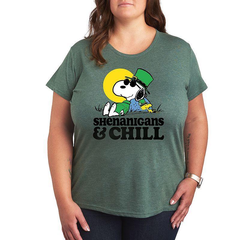 Plus Peanuts Snoopy & Woodstock Shenanigans Chill Graphic Tee, Womens Med Grey Product Image