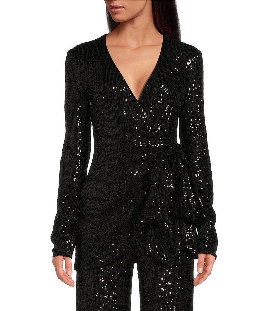 Belle by Badgley Mischka Ivanna Sequin V-Neck Long Sleeve Tie Side Coordinating Wrap Top product image