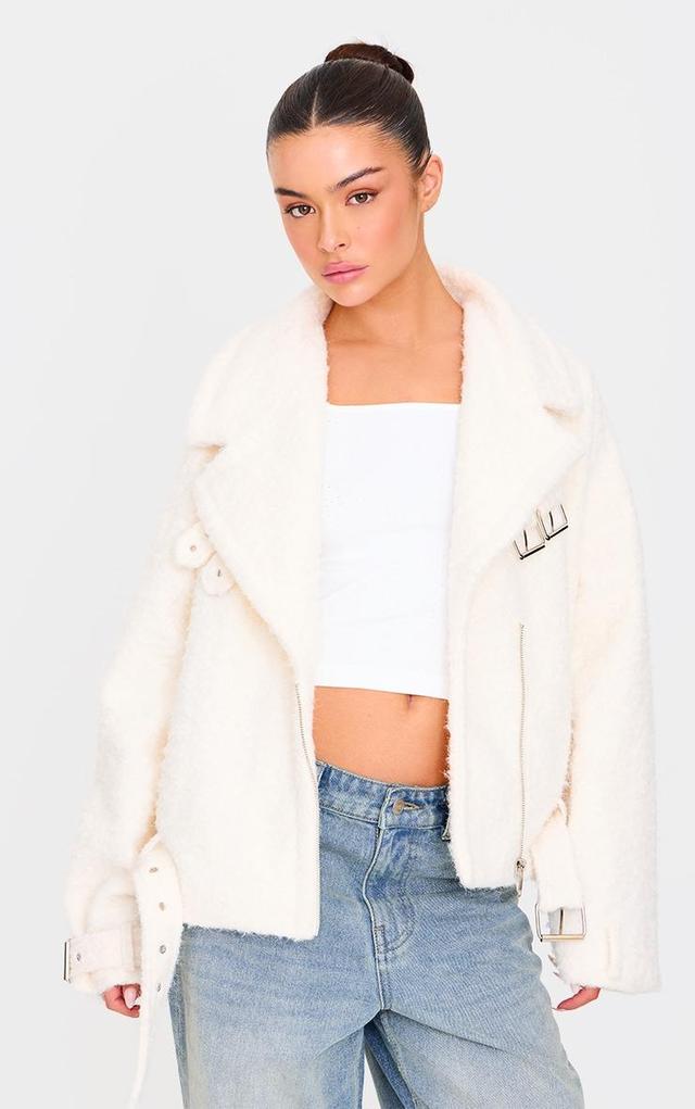 Cream Wool Look Aviator Jacket Product Image